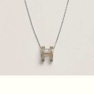 Silver and Tan H Pendant Necklace